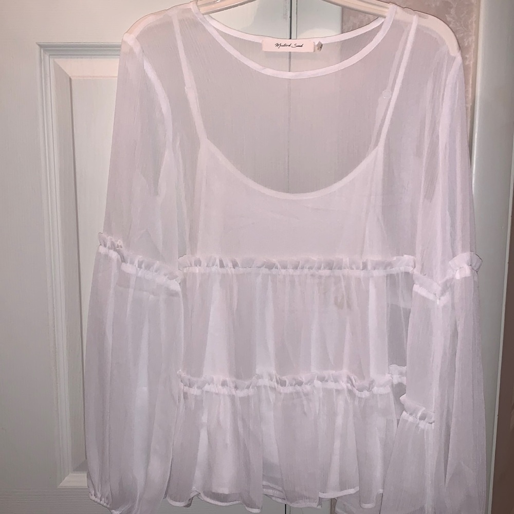 Shop Zoco White Tiered Flowy Long Sleeve Blouse